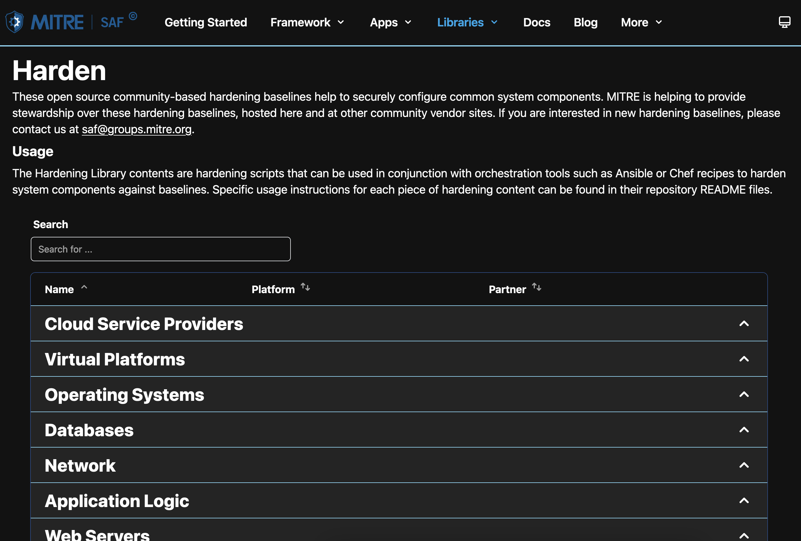 The SAF Hardening page